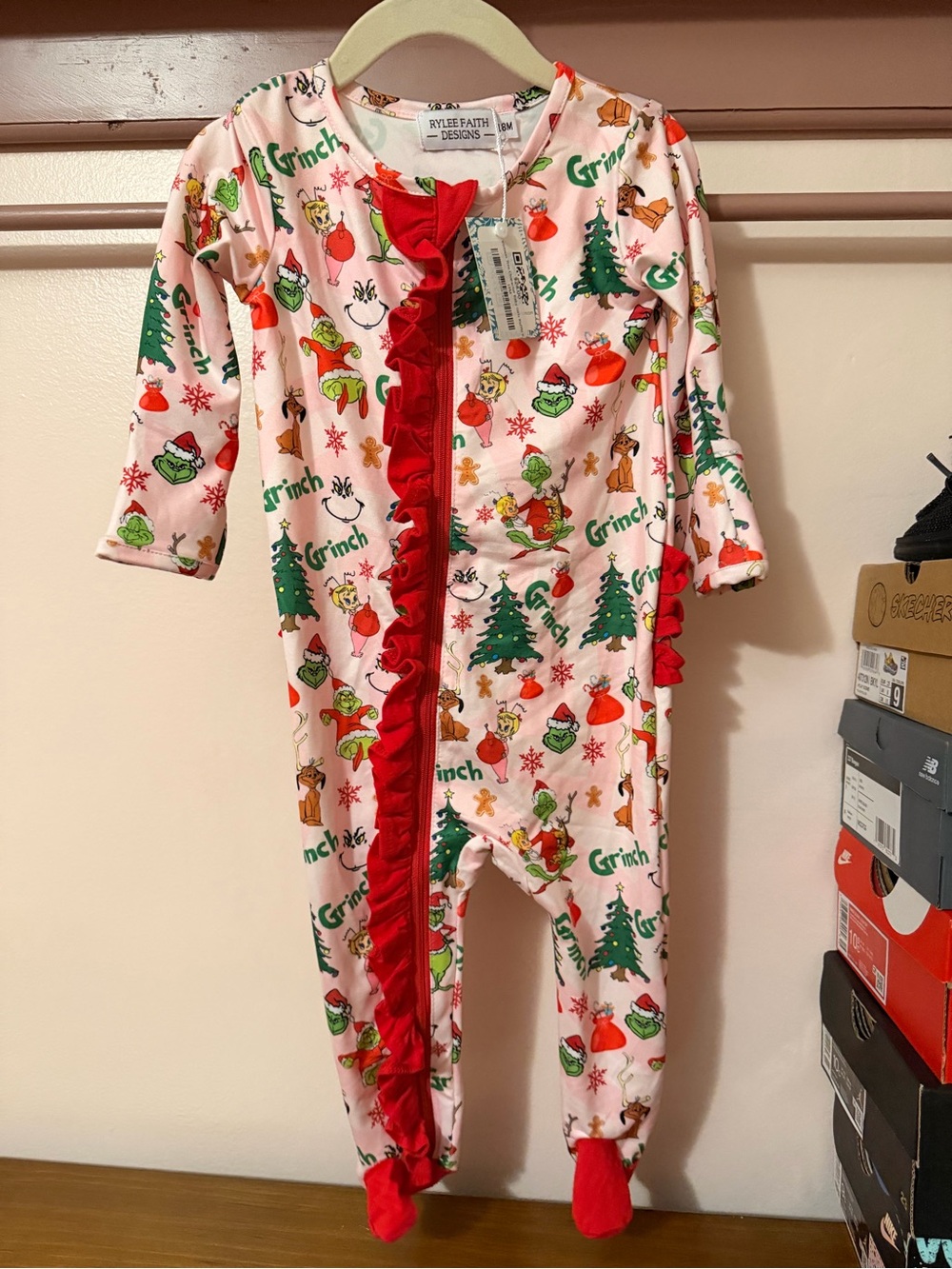 Rylee + Cru Kids Pink Grinch Ruffle One-Piece